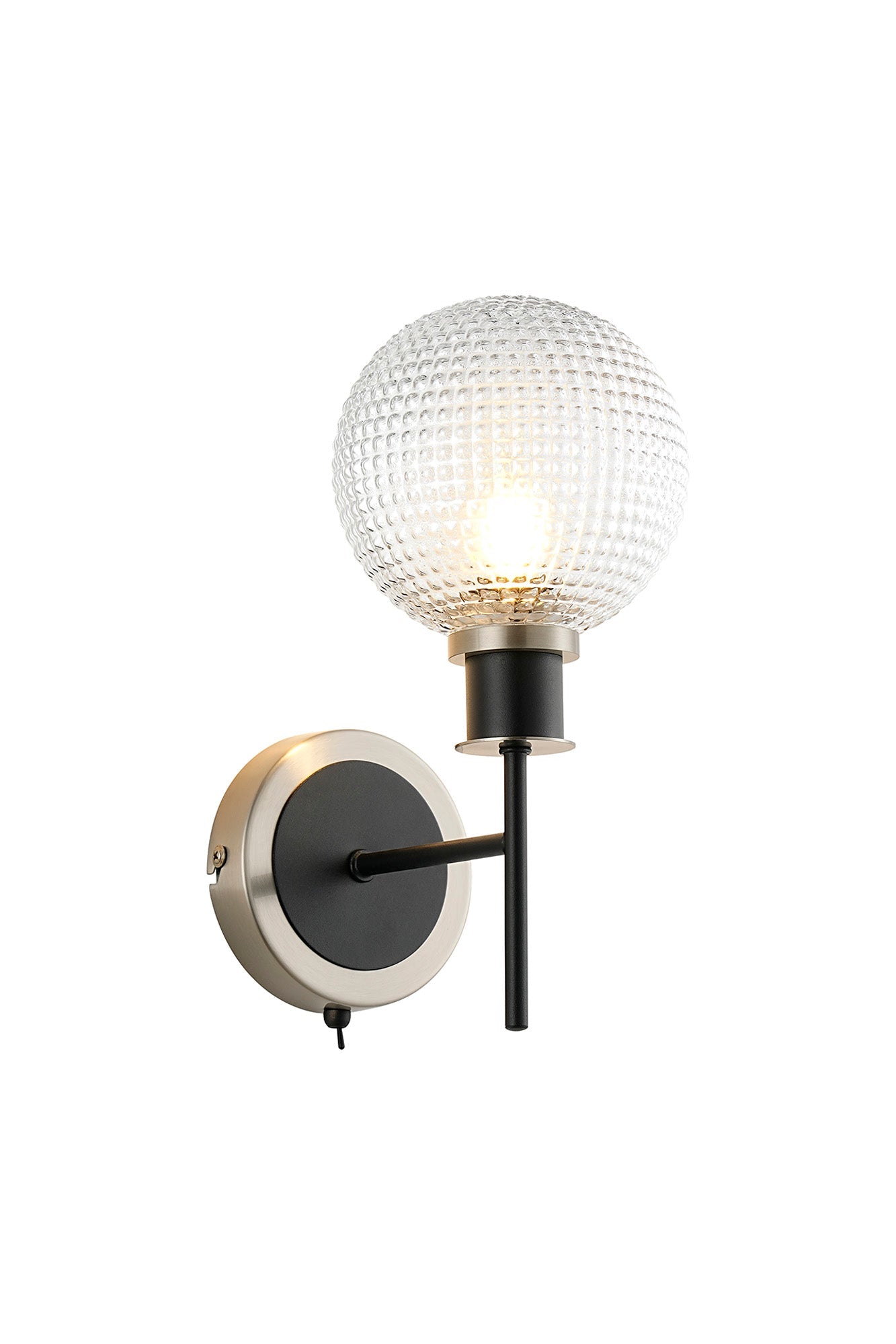 Cassie Switched Wall Light E14 With 15cm Round Glass Shade, Brass/Satin Nickel Finish