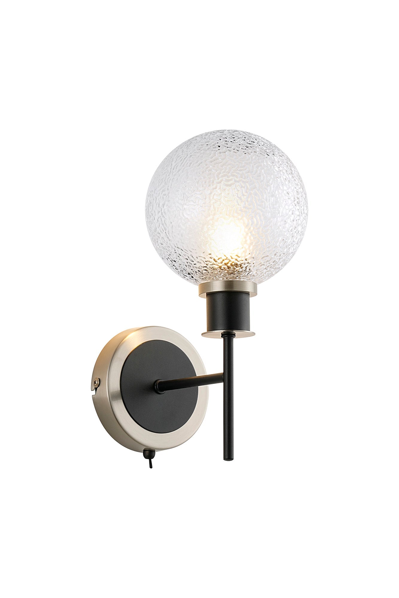 Cassie Switched Wall Light E14 With 15cm Round Glass Shade, Brass/Satin Nickel Finish
