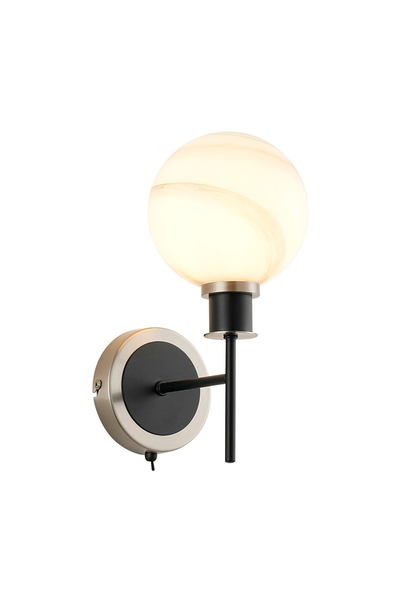 Cassie Switched Wall Light E14 With 15cm Round Glass Shade, Brass/Satin Nickel Finish