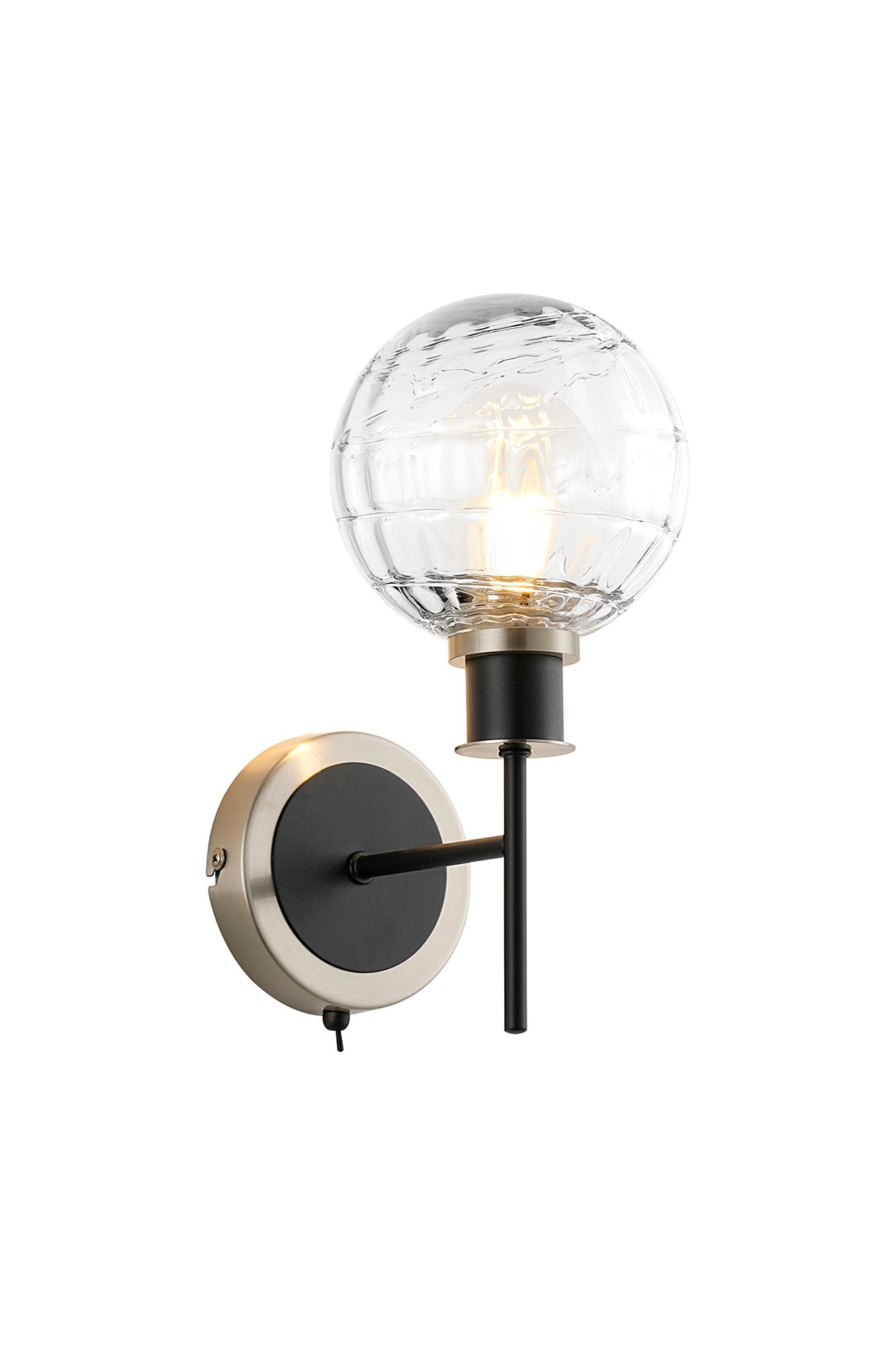 Cassie Switched Wall Light E14 With 15cm Round Glass Shade, Brass/Satin Nickel Finish