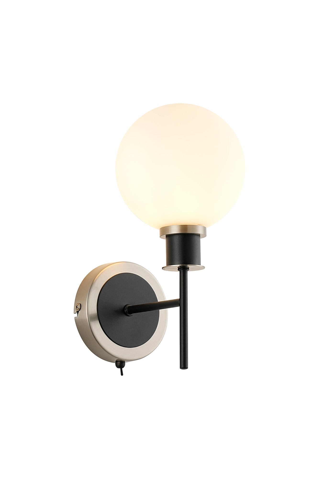 Cassie Switched Wall Light E14 With 15cm Round Glass Shade, Brass/Satin Nickel Finish