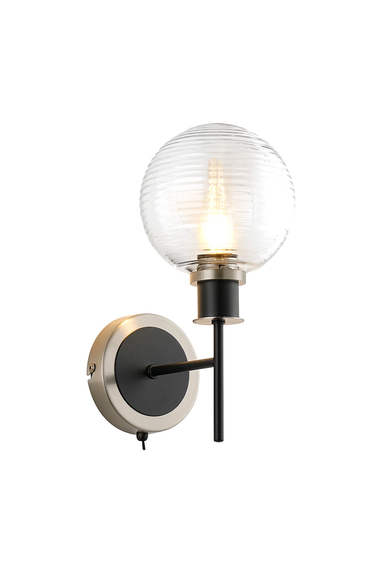 Cassie Switched Wall Light E14 With 15cm Round Glass Shade, Brass/Satin Nickel Finish
