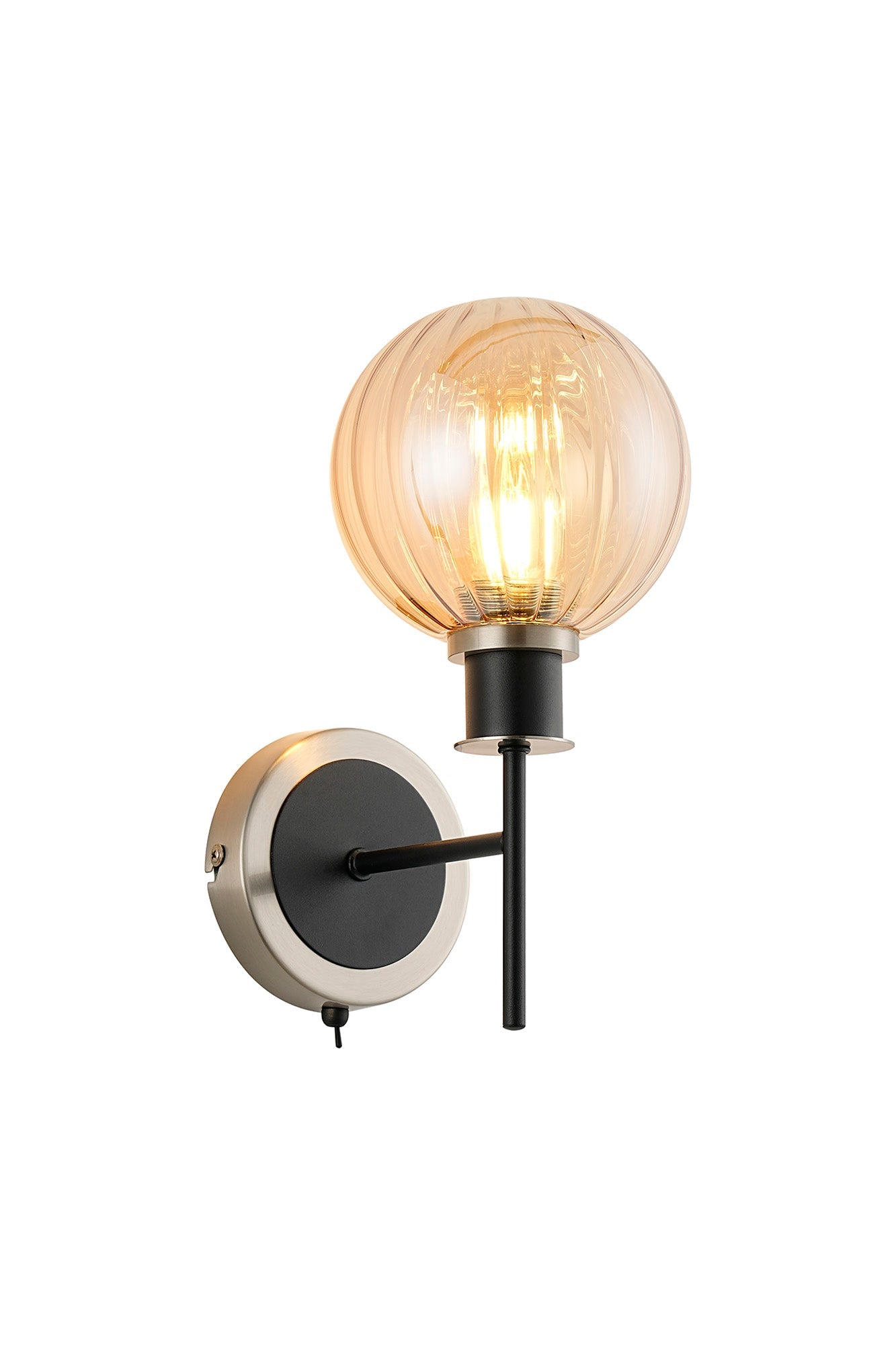 Cassie Switched Wall Light E14 With 15cm Round Glass Shade, Brass/Satin Nickel Finish