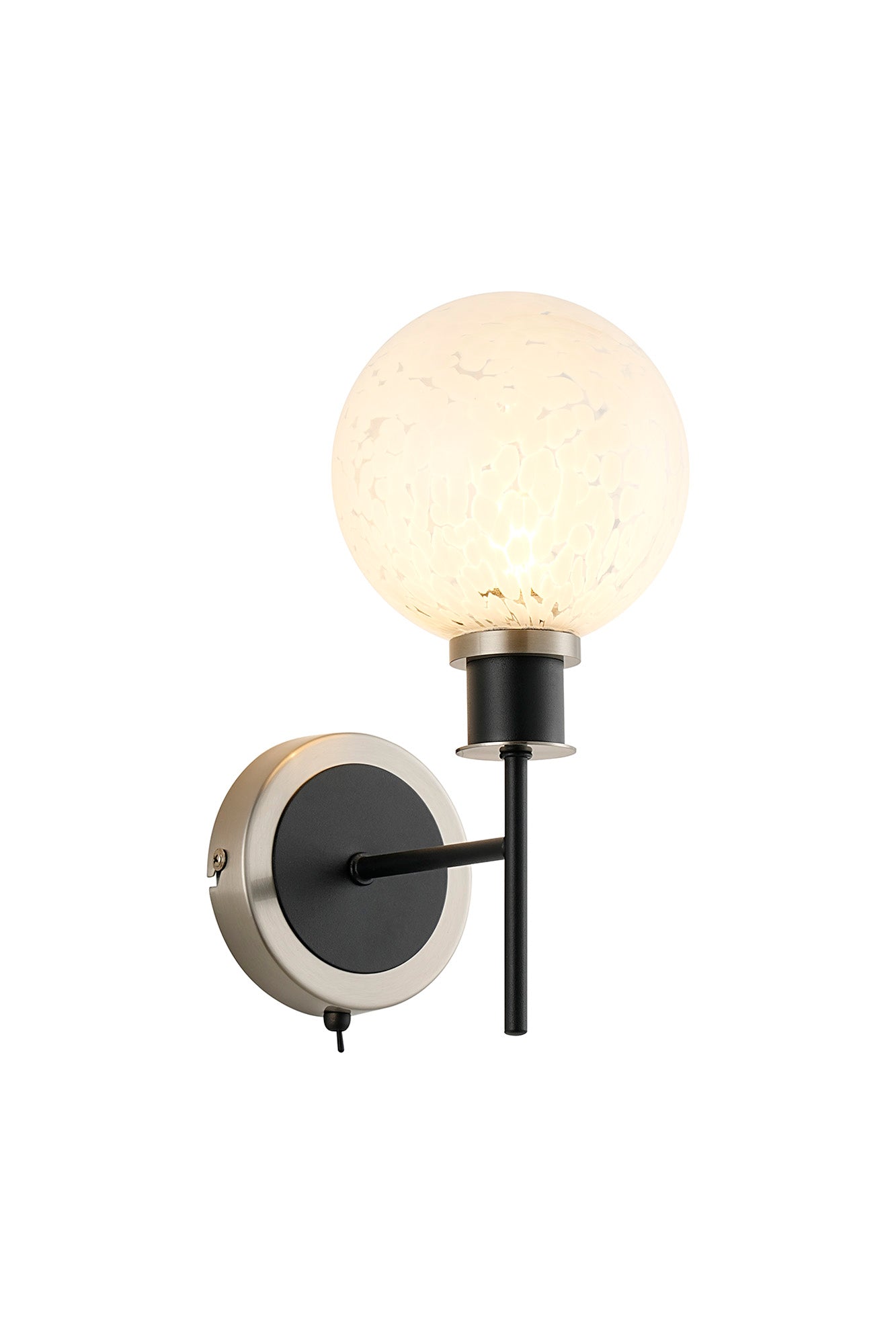 Cassie Switched Wall Light E14 With 15cm Round Glass Shade, Brass/Satin Nickel Finish
