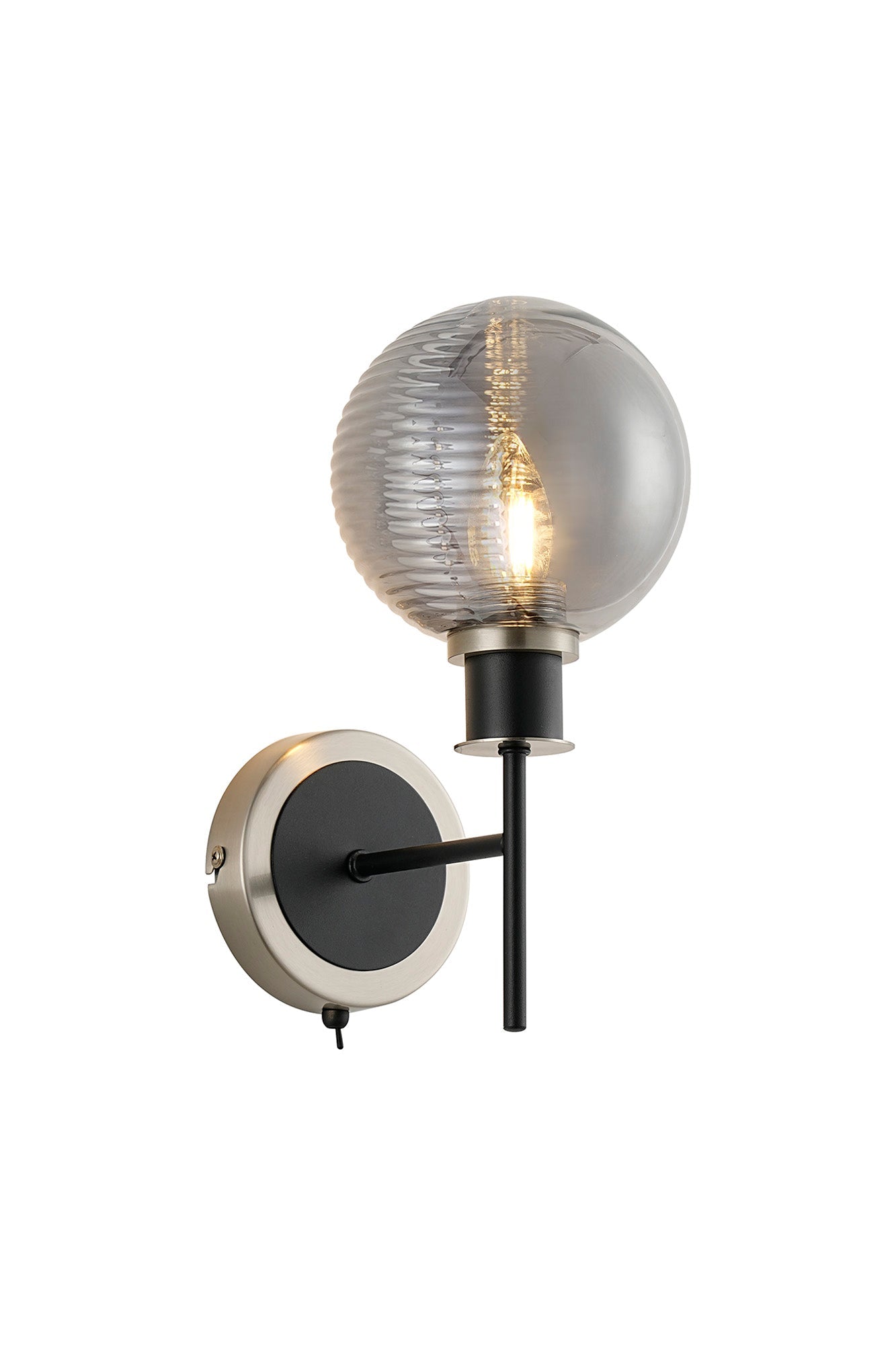 Cassie Switched Wall Light E14 With 15cm Round Glass Shade, Brass/Satin Nickel Finish