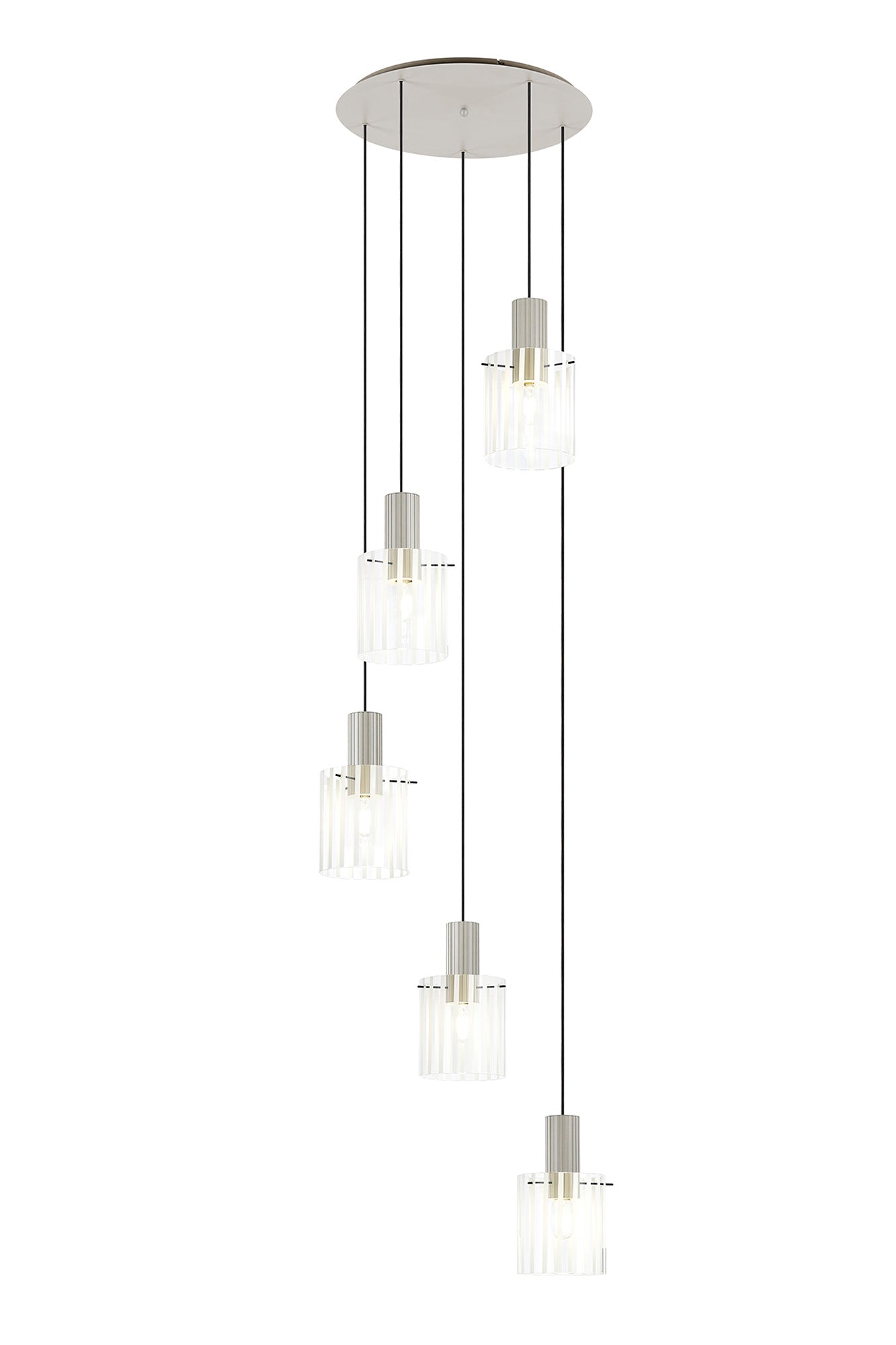 Hailey 5Lt Cluster Pendant Wide Line Glass - Various Colours