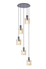 Hailey 5Lt Round Pendant Narrow Line Glass - Various Colours