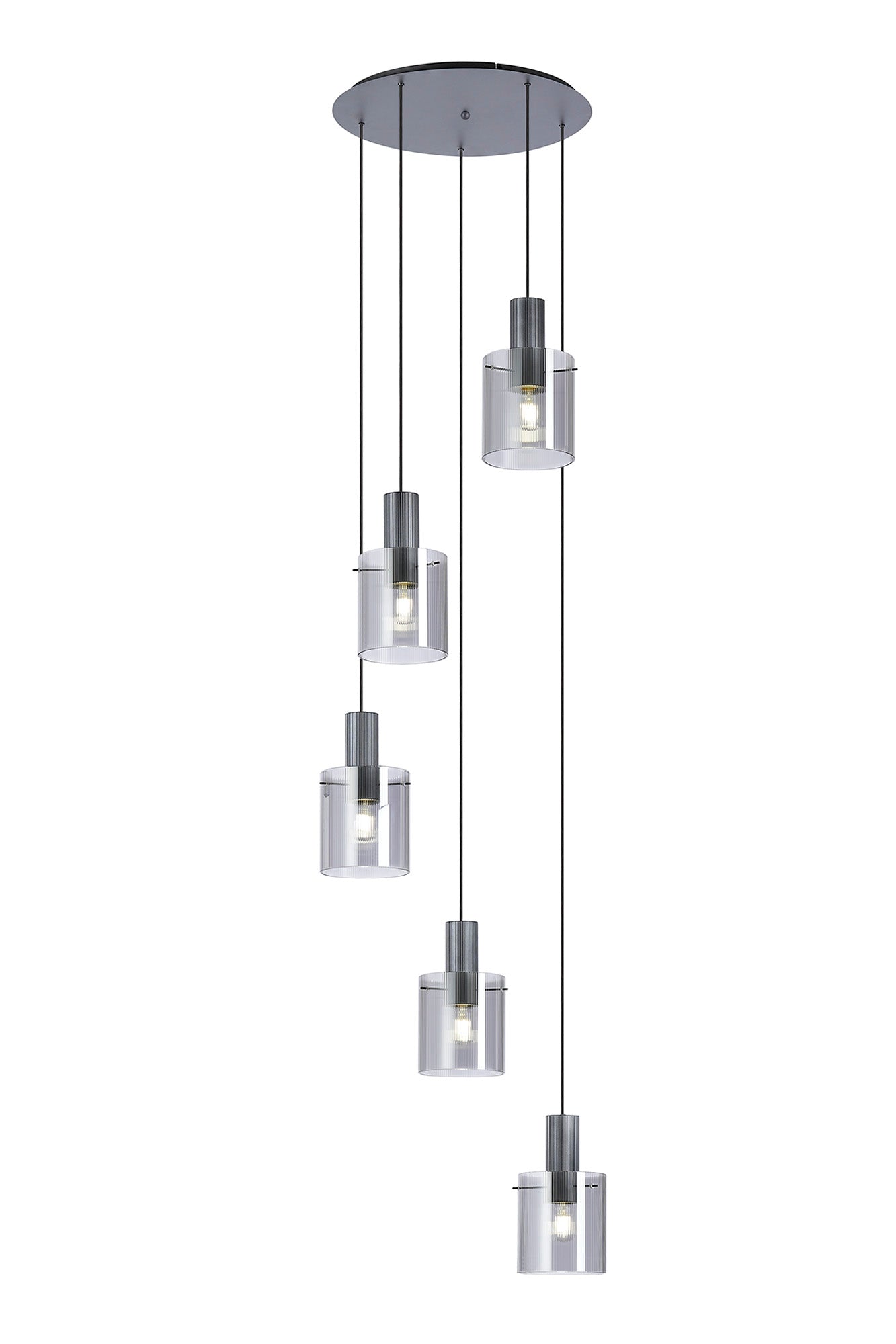 Hailey 5Lt Round Pendant Narrow Line Glass - Various Colours