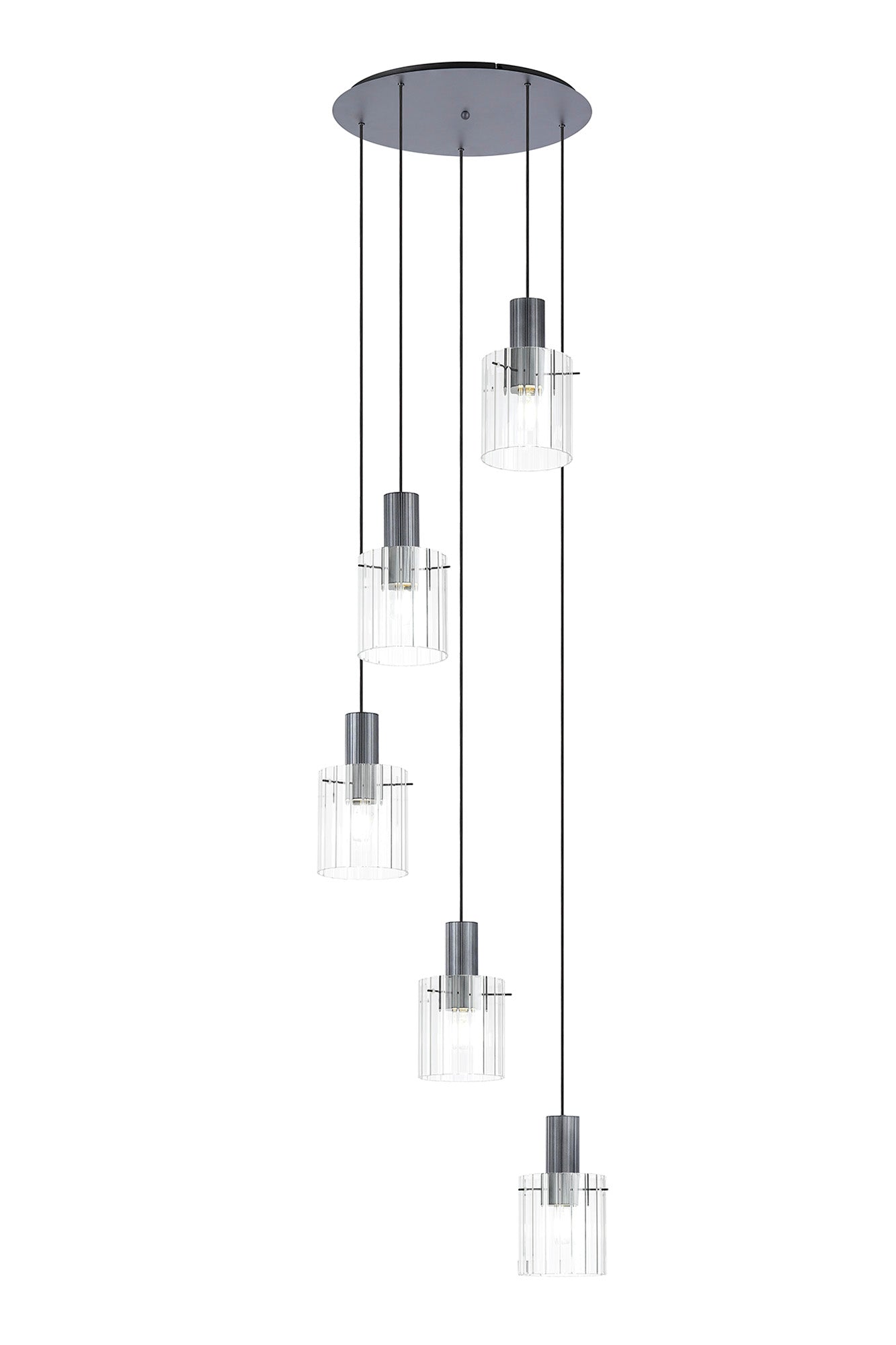 Hailey 5Lt Cluster Pendant Wide Line Glass - Various Colours