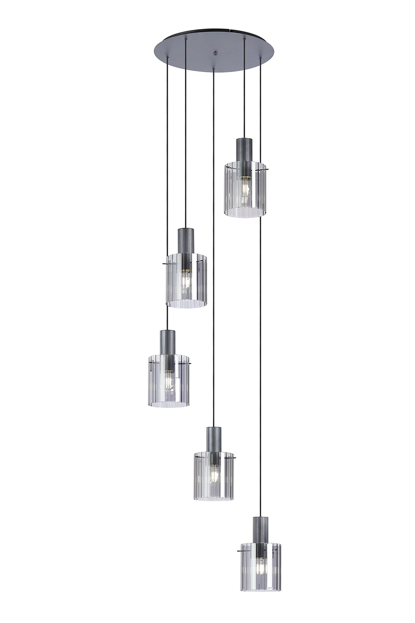 Hailey 5Lt Cluster Pendant Wide Line Glass - Various Colours