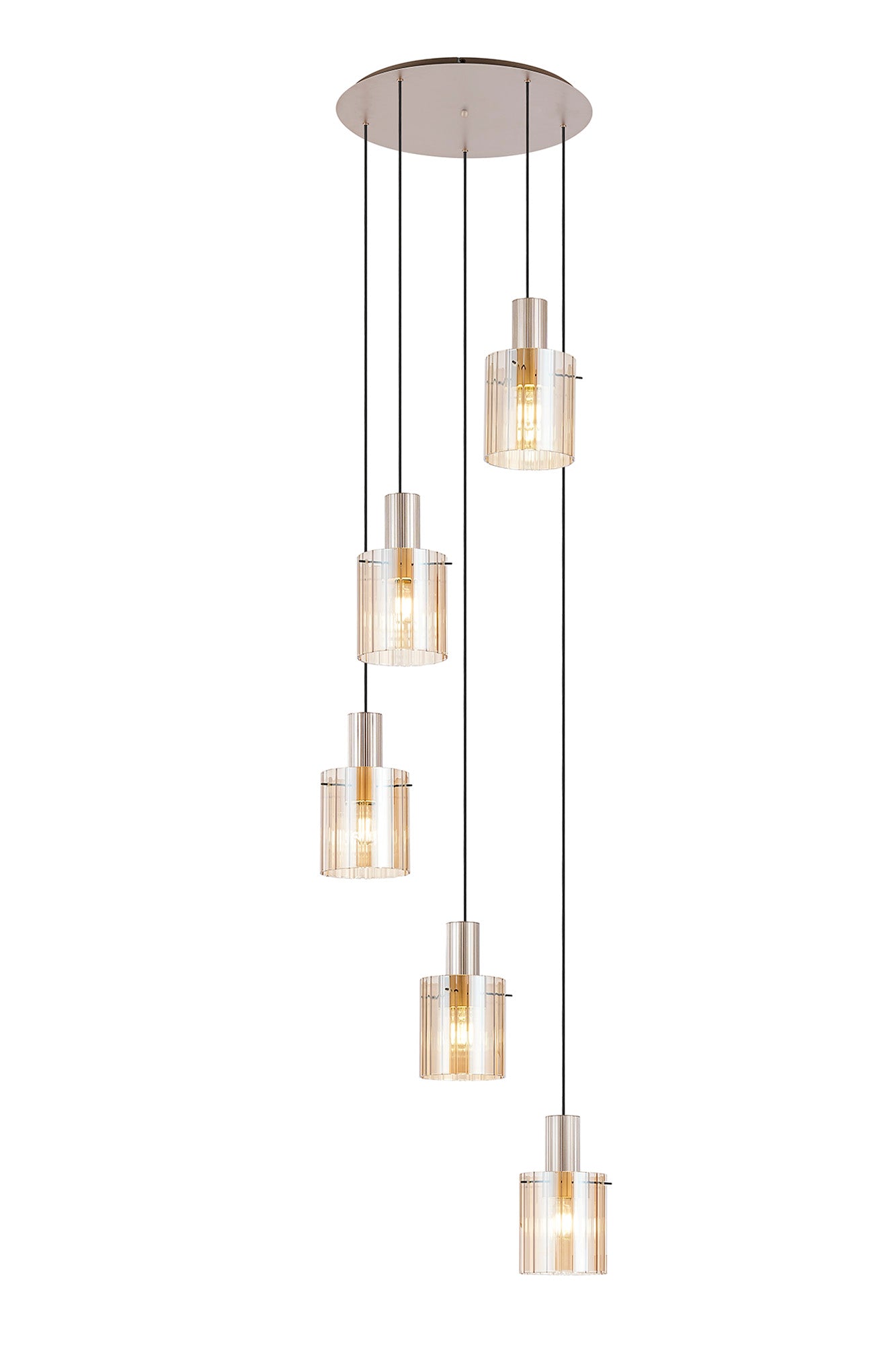 Hailey 5Lt Cluster Pendant Wide Line Glass - Various Colours
