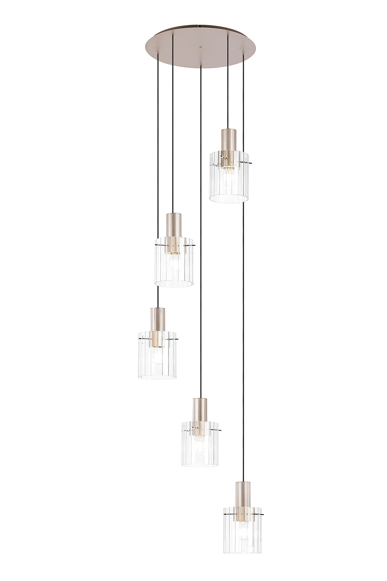 Hailey 5Lt Cluster Pendant Wide Line Glass - Various Colours