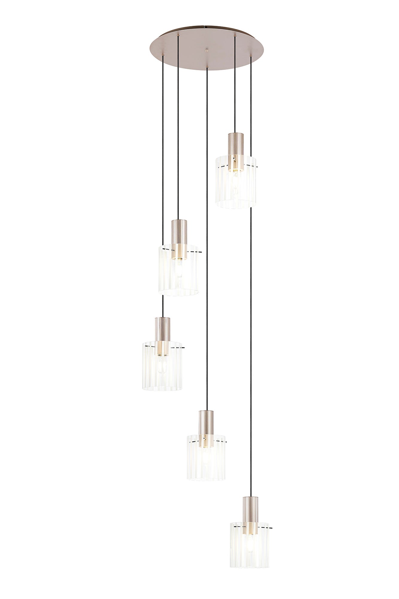 Hailey 5Lt Cluster Pendant Wide Line Glass - Various Colours