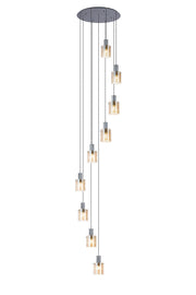 Hailey 9Lt Cluster Pendant Wide Line Glass - Various Colours