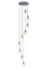 Hailey 9Lt Cluster Pendant Wide Line Glass - Various Colours