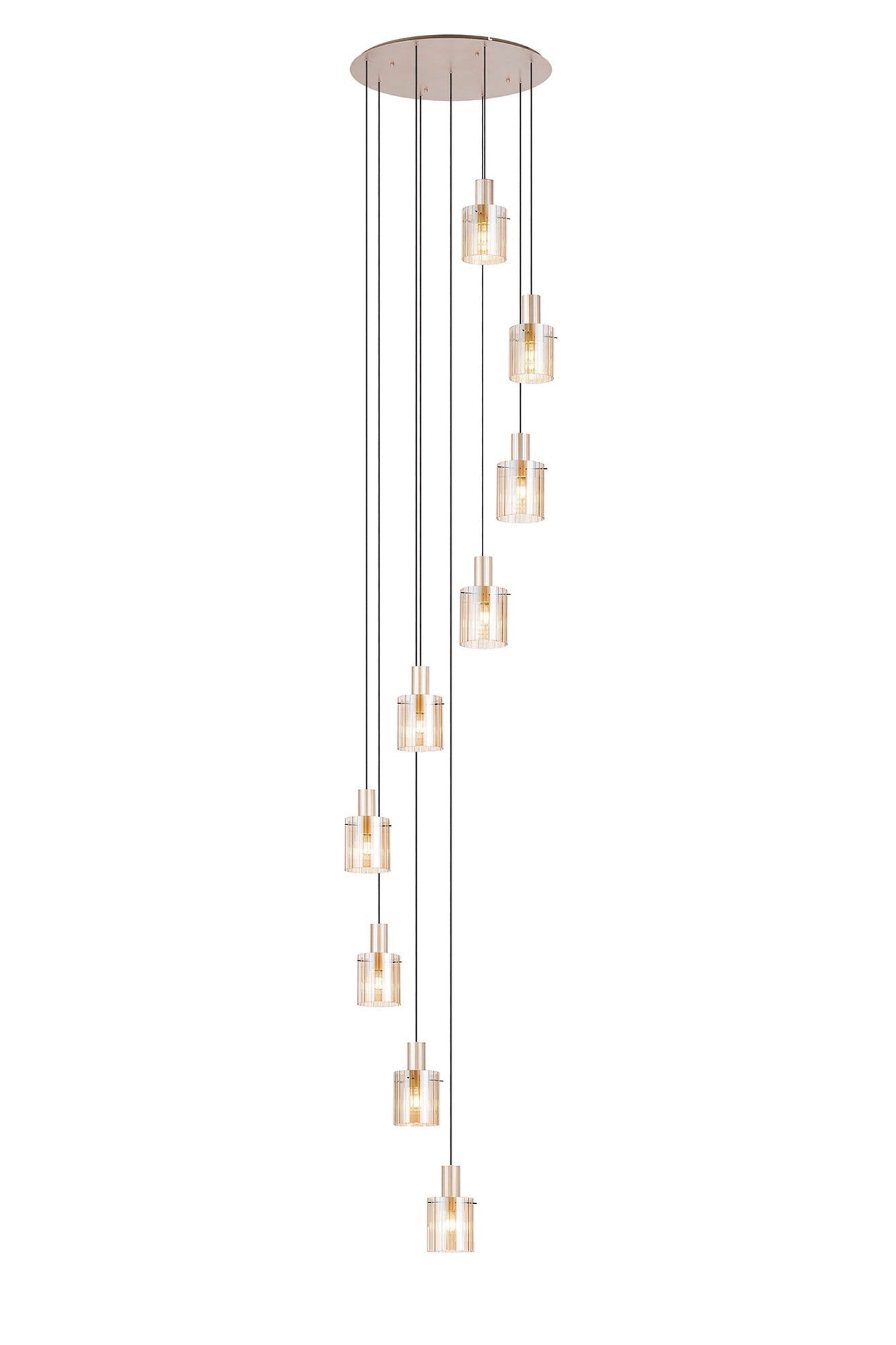 Hailey 9Lt Cluster Pendant Wide Line Glass - Various Colours