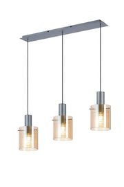 Hailey 3Lt Linear Pendant Wide Line Glass - Various Colours