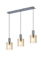 Hailey 3Lt Linear Pendant Narrow Line Glass- Various Colours