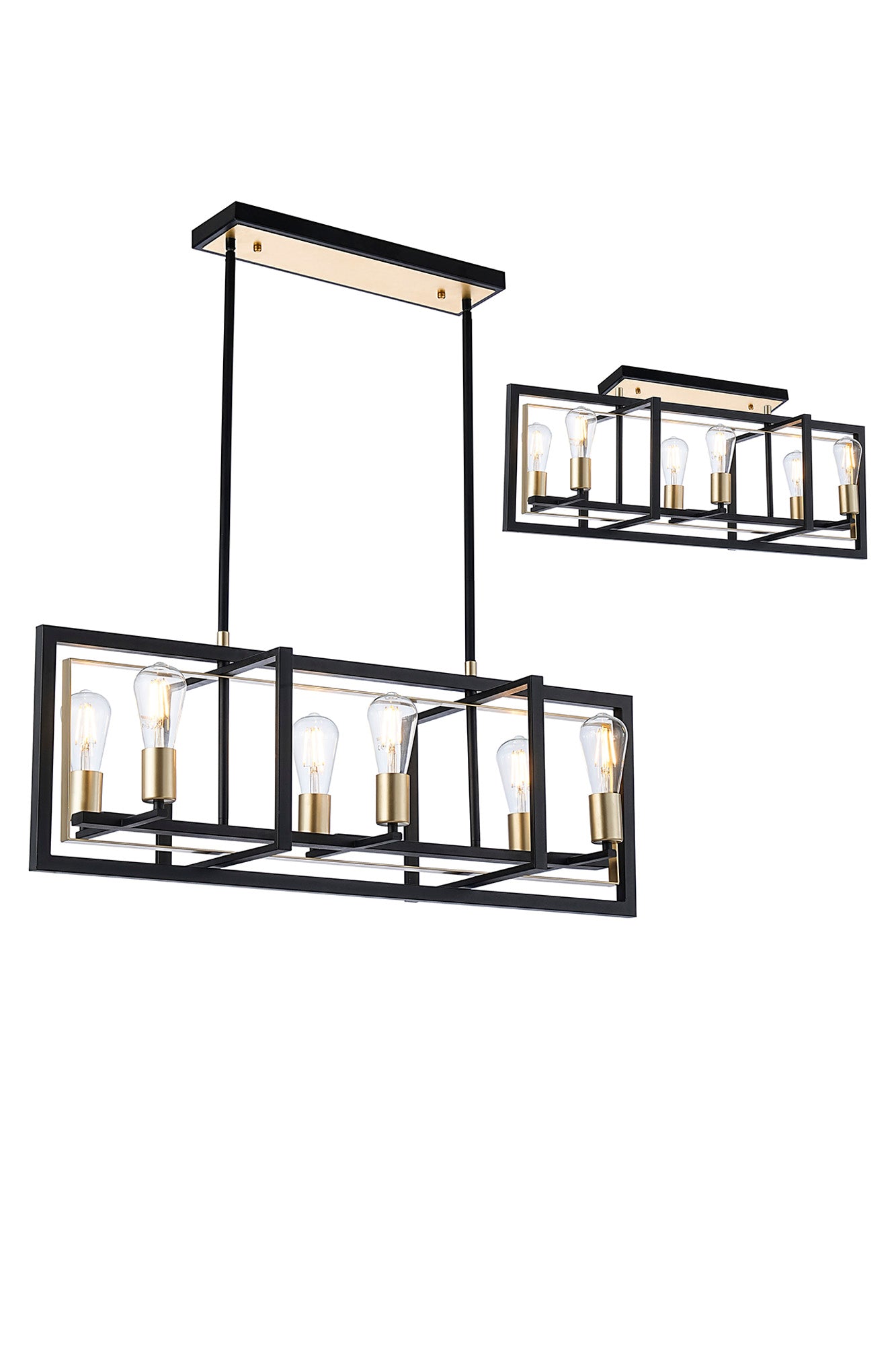 Ezra Pendant/Flush Convertible, 6 x E27, Satin Black/Champagne Gold