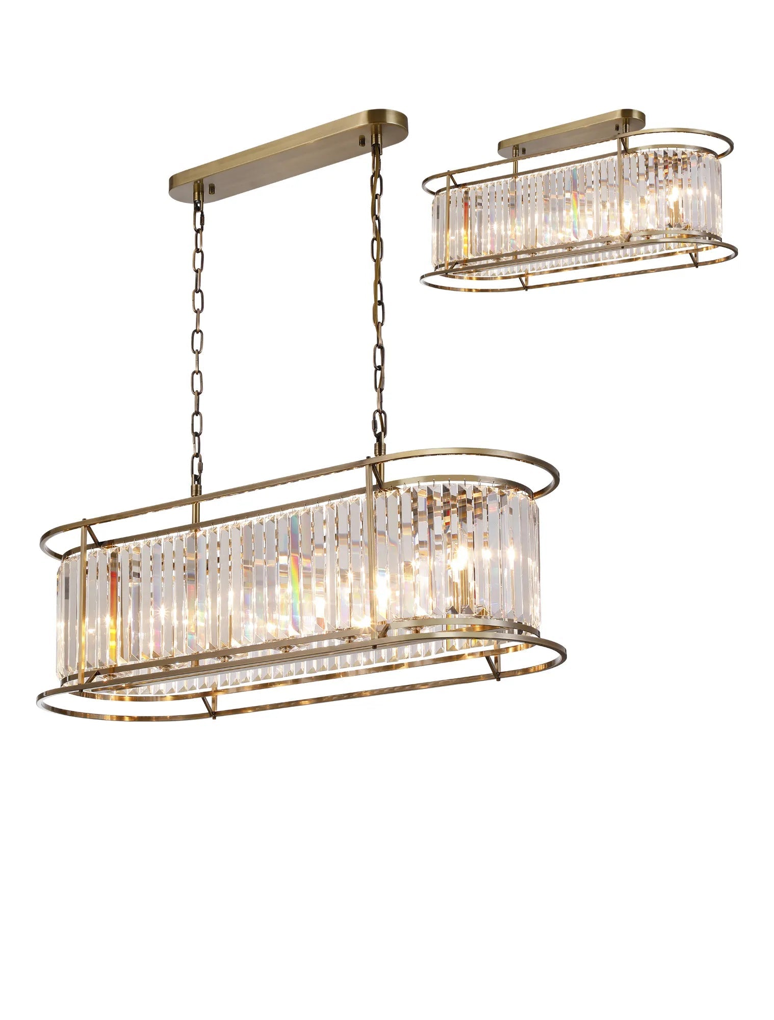 Massa Kitchen Table/Island Ceiling Light, 7Lt x E14 - Satin Black & Clear/Antique Brass & Clear/Polished Nickel & Clear IP20