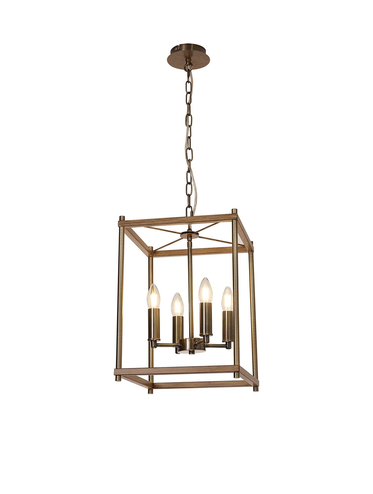 Ilana Pendant, 4 x E14, Medium Oak/Antique Brass