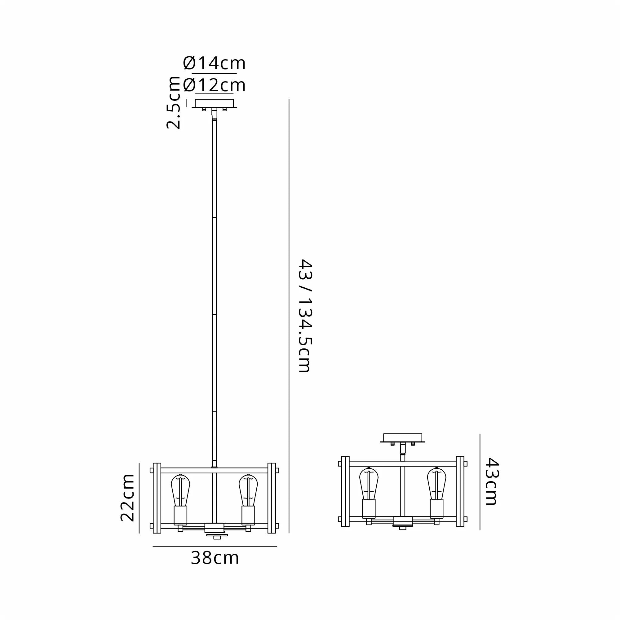 Faringdon Multi Height Pendant/Semi Flush 4 Light- Matt Black & Satin Nickel