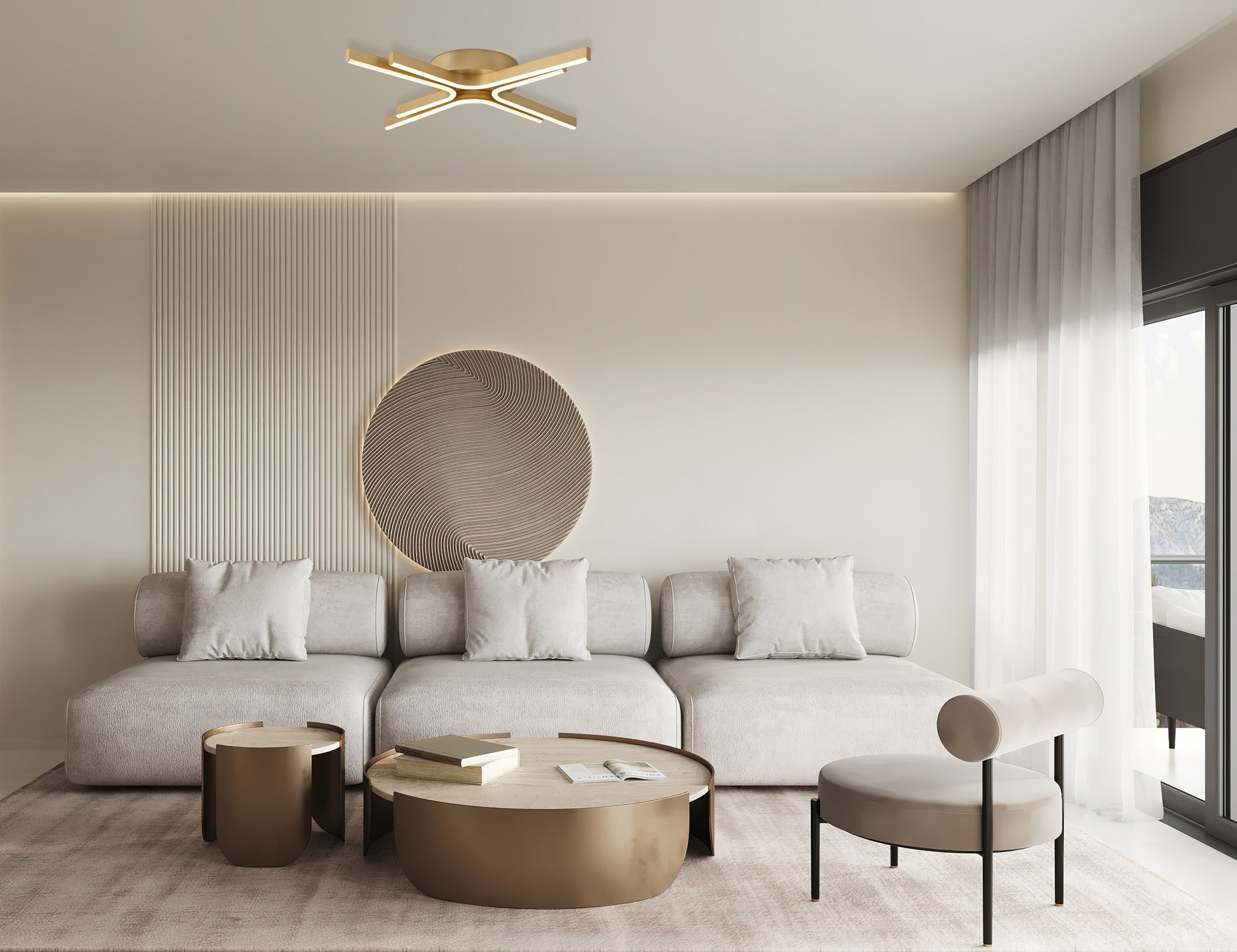 Venice 3/4 Arm LED Flush Light - Black/Gold/White