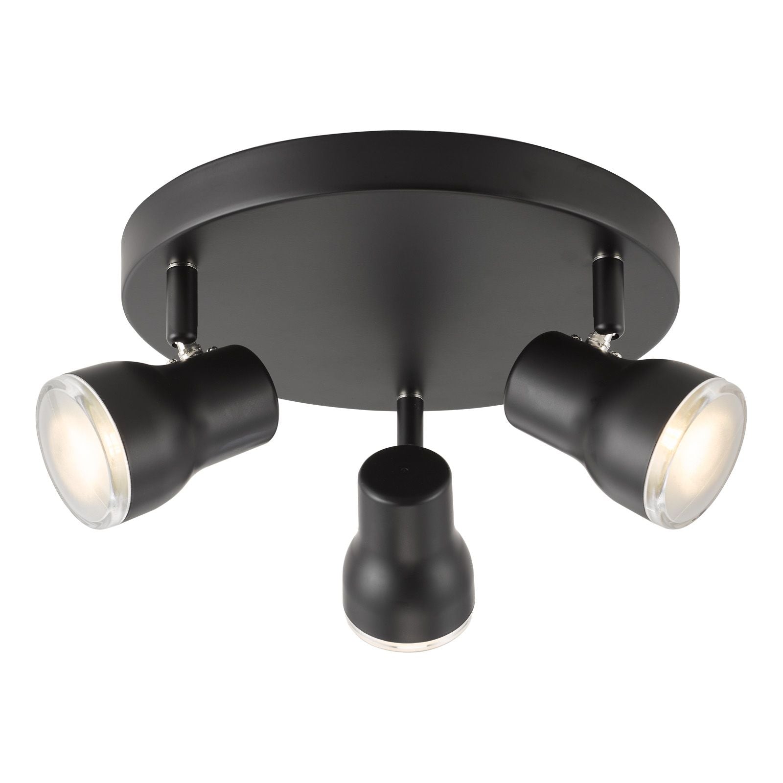 Clint 3 Light Bathroom Plate Spotlight- Matt Black/ Polished Chrome IP44