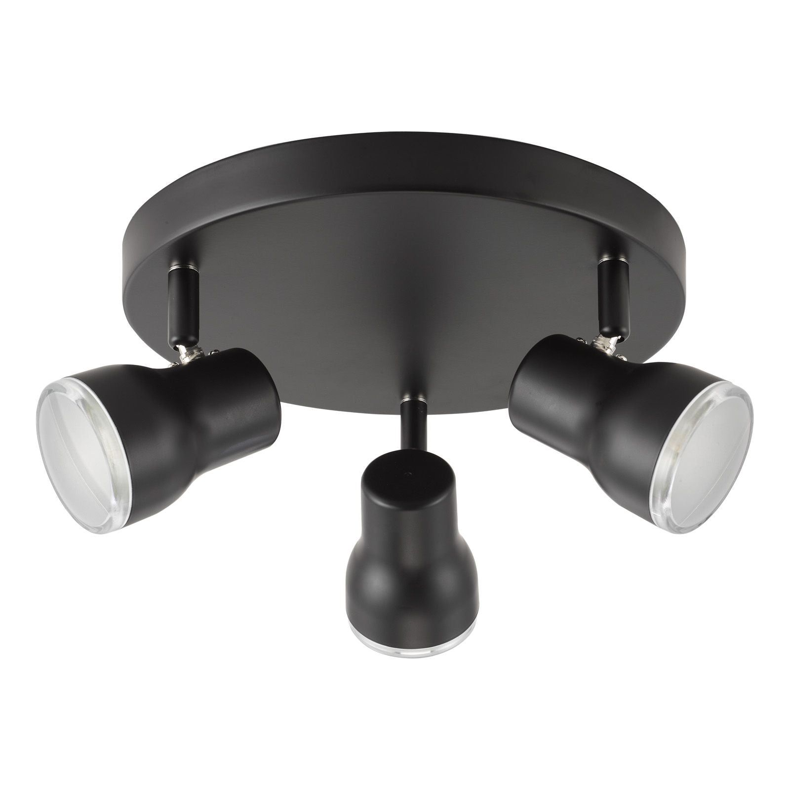 Clint 3 Light Bathroom Plate Spotlight- Matt Black/ Polished Chrome IP44