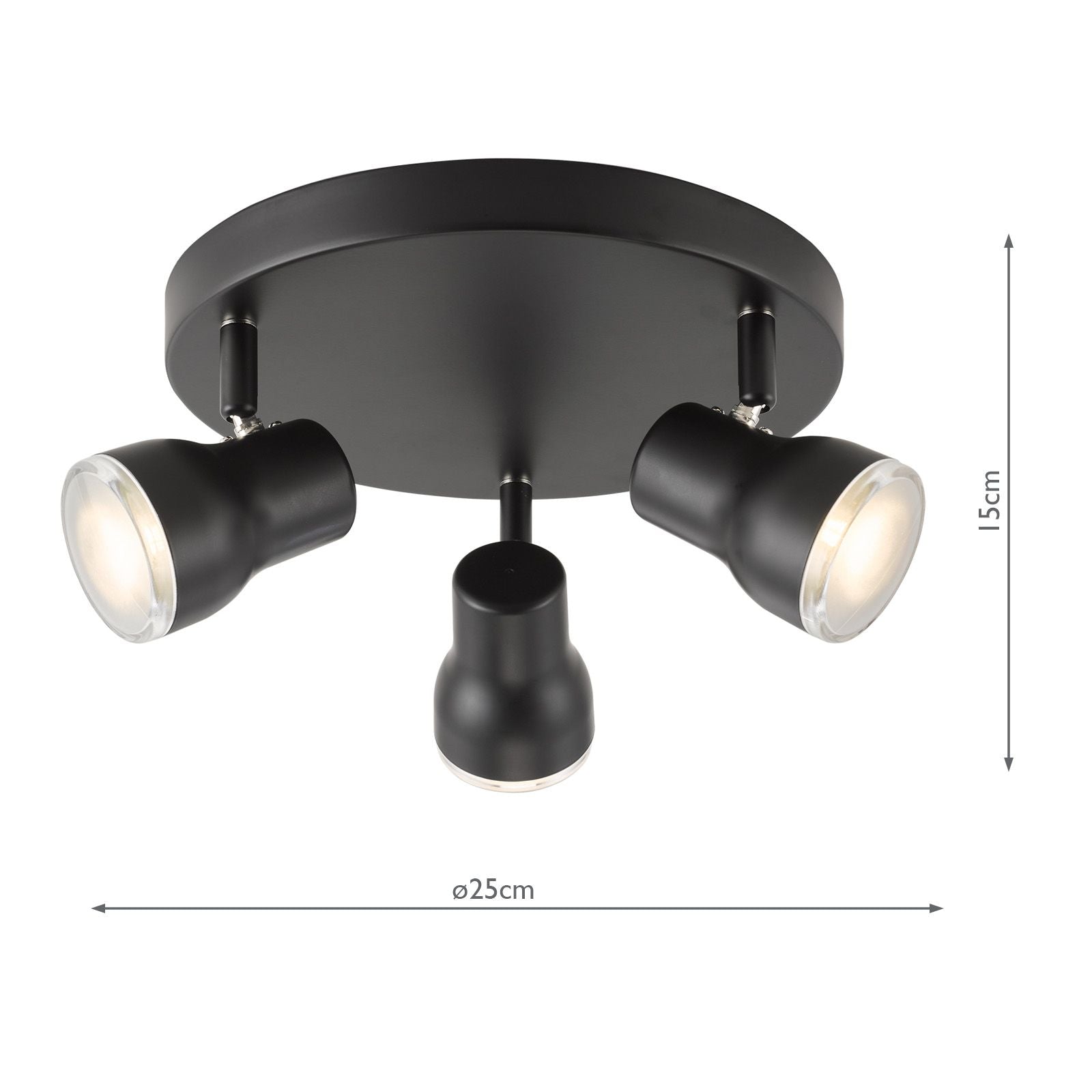 Clint 3 Light Bathroom Plate Spotlight- Matt Black/ Polished Chrome IP44