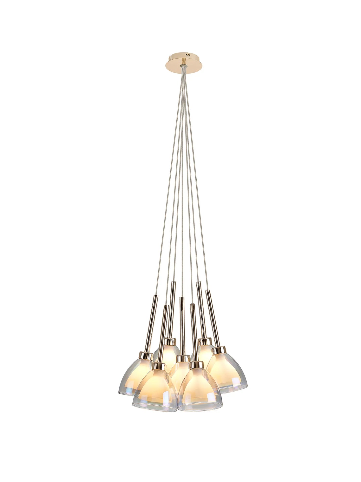 Ipswich 23cm 1.5m Cluster Pendant With Curved Cone Glass, 7 Light G9