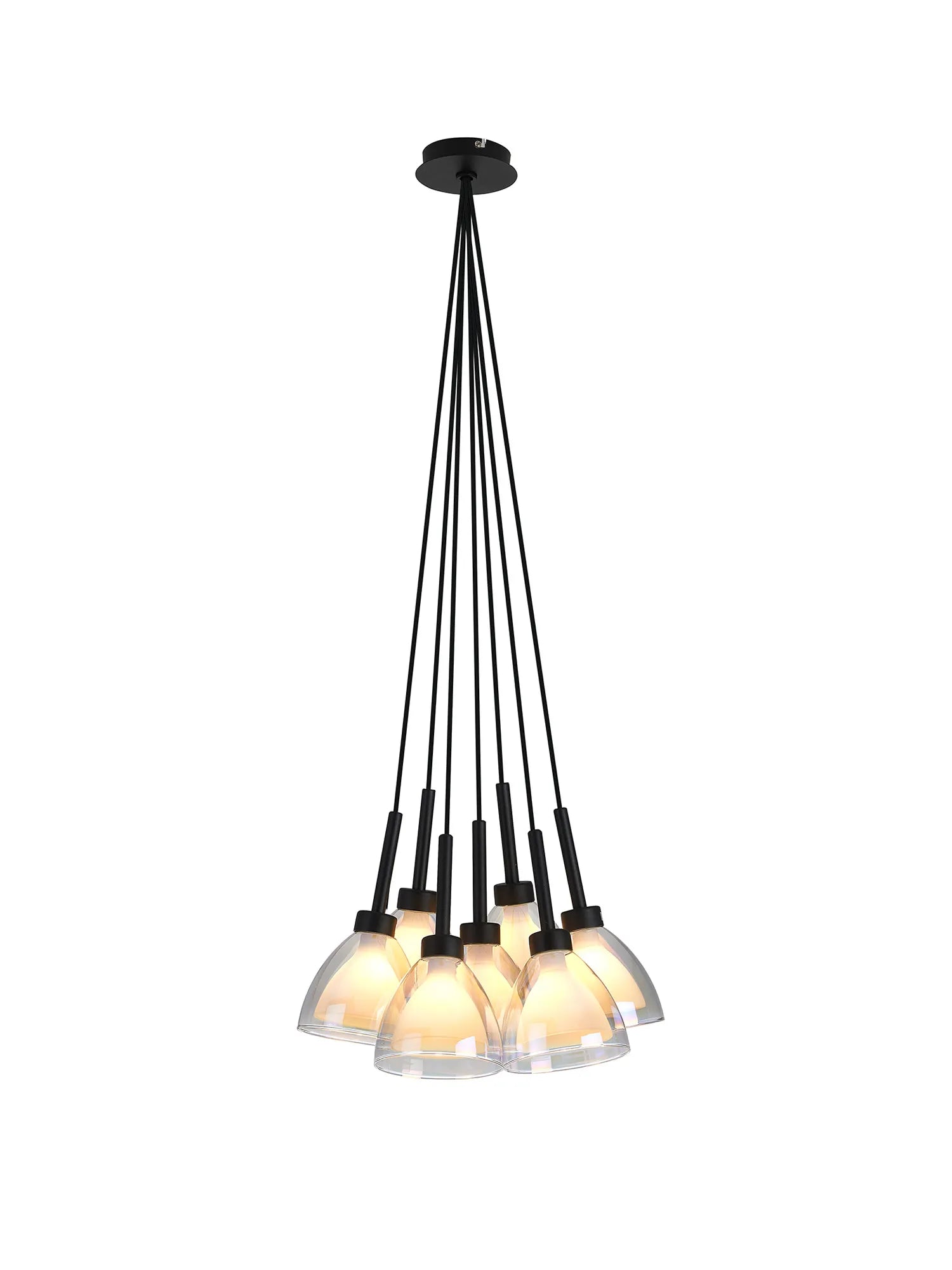 Ipswich 23cm 1.5m Cluster Pendant With Curved Cone Glass, 7 Light G9
