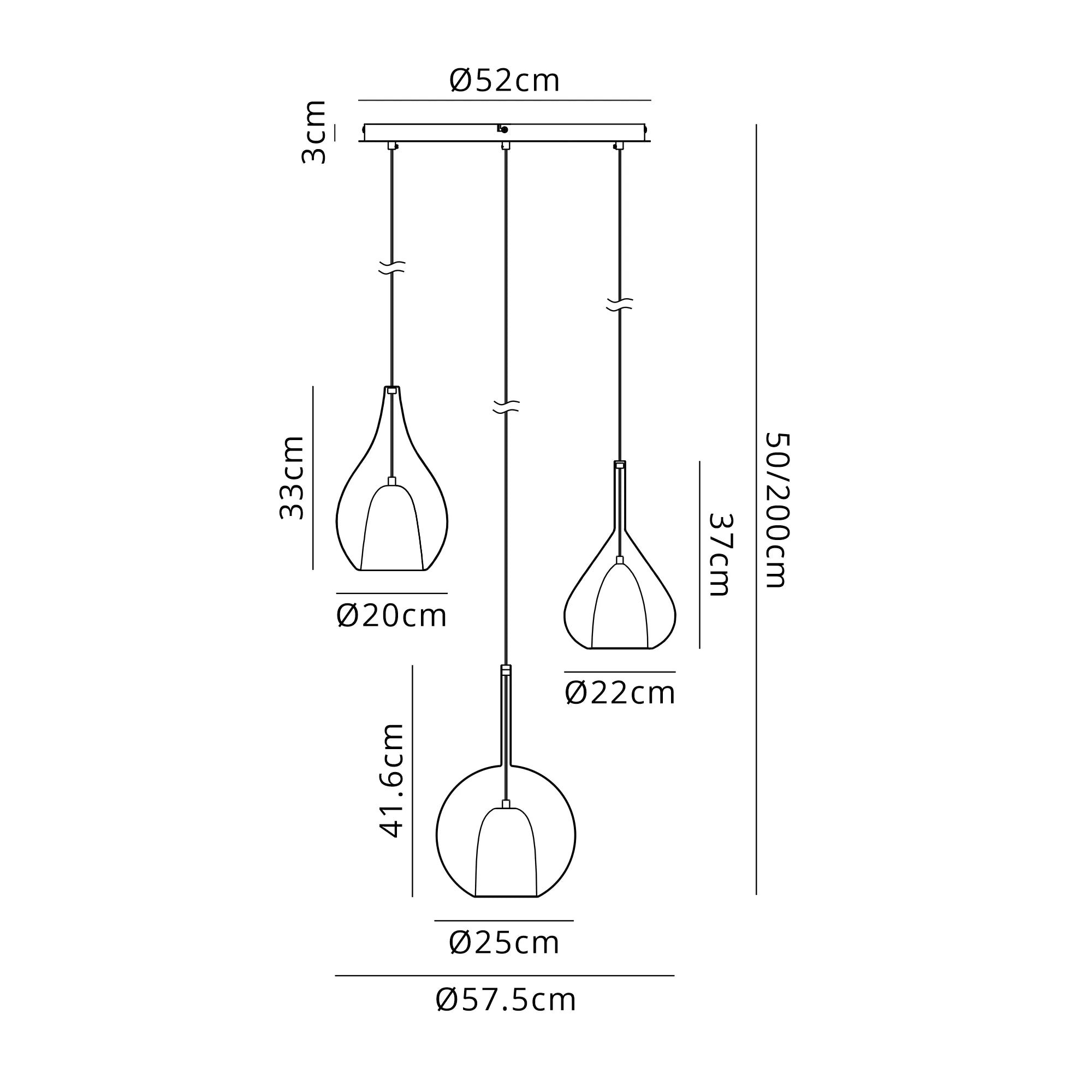 Canterbury Round Pendant With Mixed Glass Shades, 3 Light E27