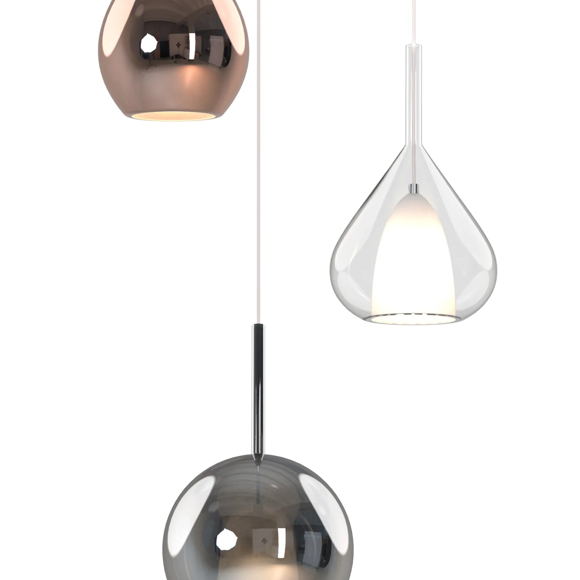 Canterbury Round Pendant With Mixed Glass Shades, 3 Light E27