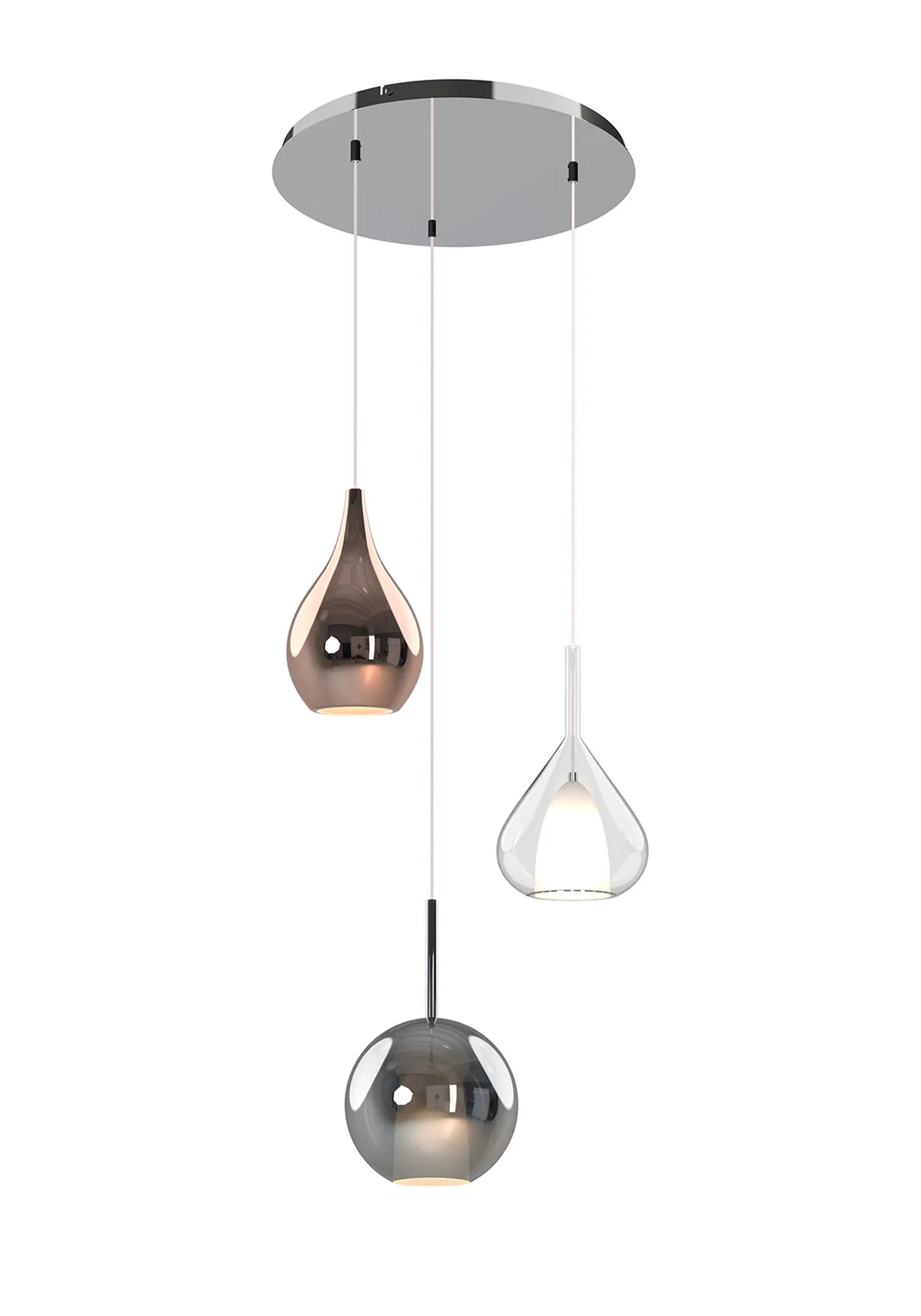 Canterbury Round Pendant With Mixed Glass Shades, 3 Light E27