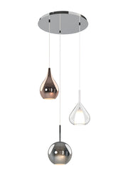 Canterbury Round Pendant With Mixed Glass Shades, 3 Light E27
