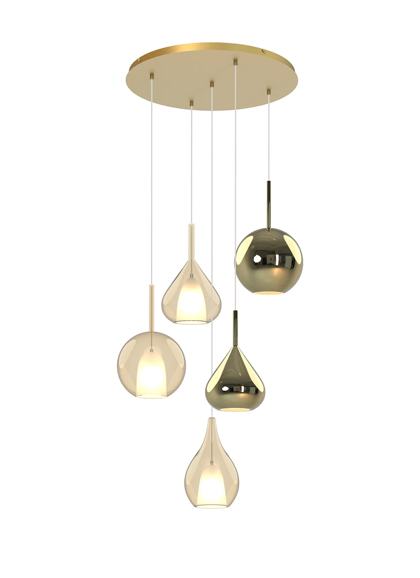Canterbury Round Pendant With Mixed Glass Shades, 3 Light E27