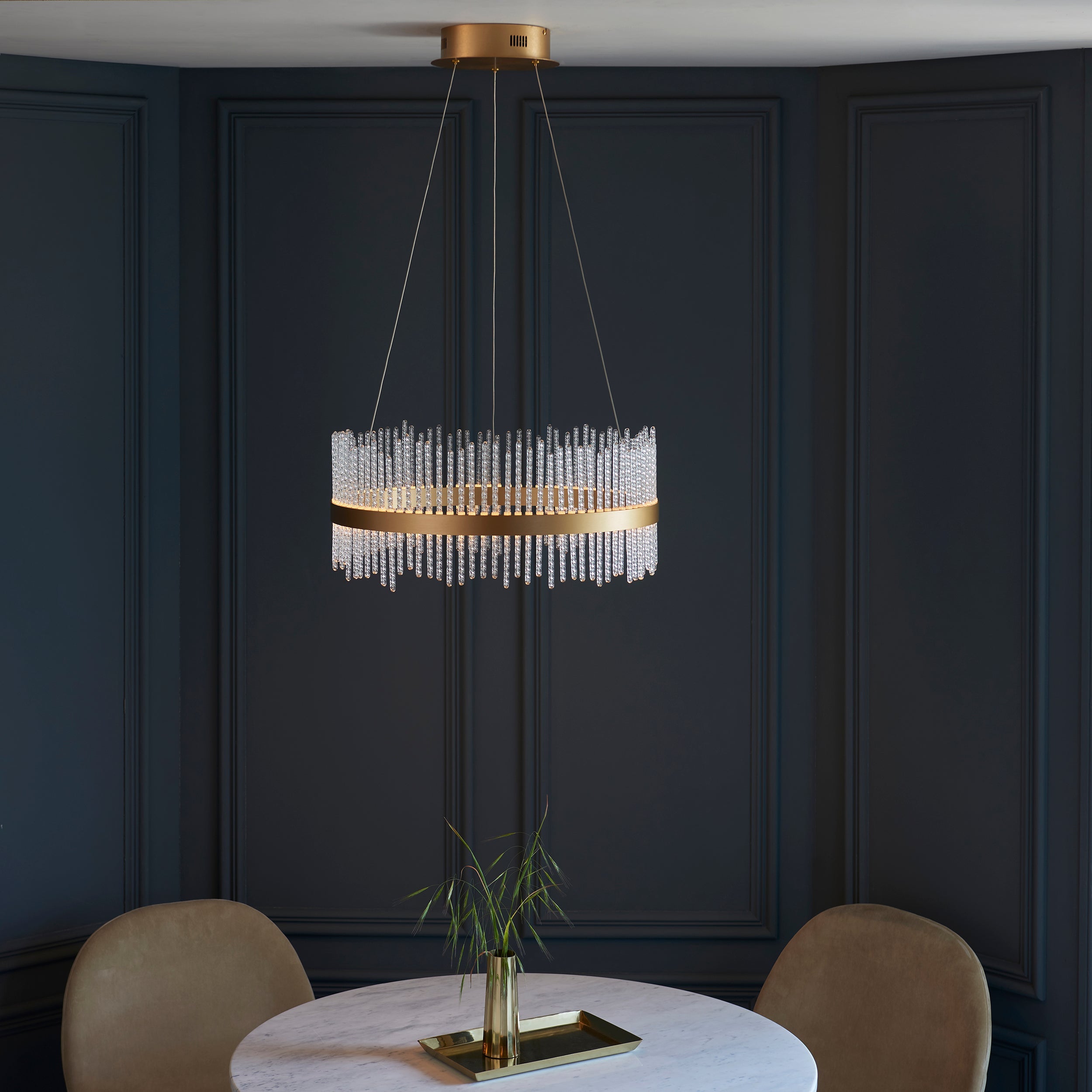 Carmen Glass Rod Ceiling Light - Brushed Gold / Chrome Various Sizes