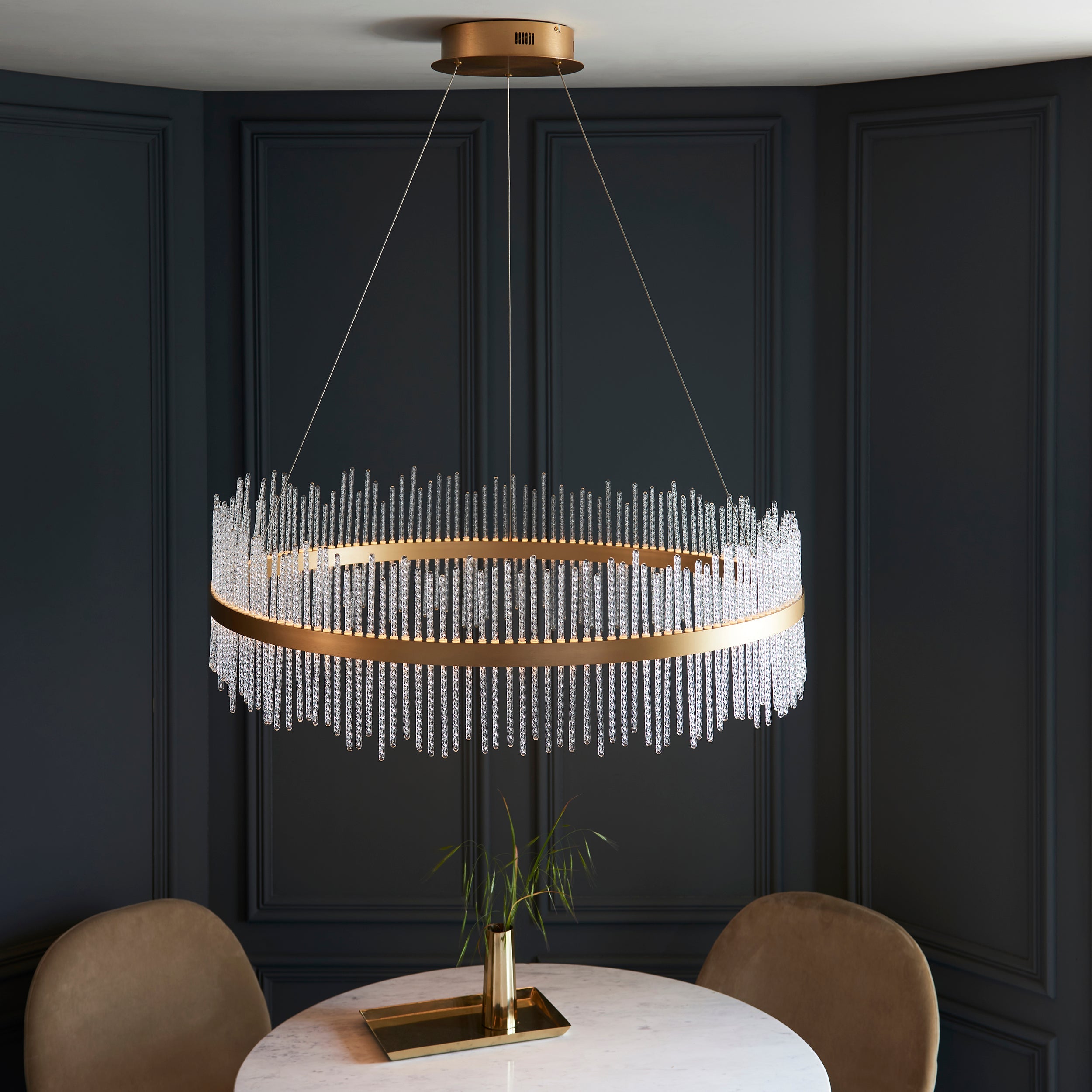 Carmen Glass Rod Ceiling Light - Brushed Gold / Chrome Various Sizes