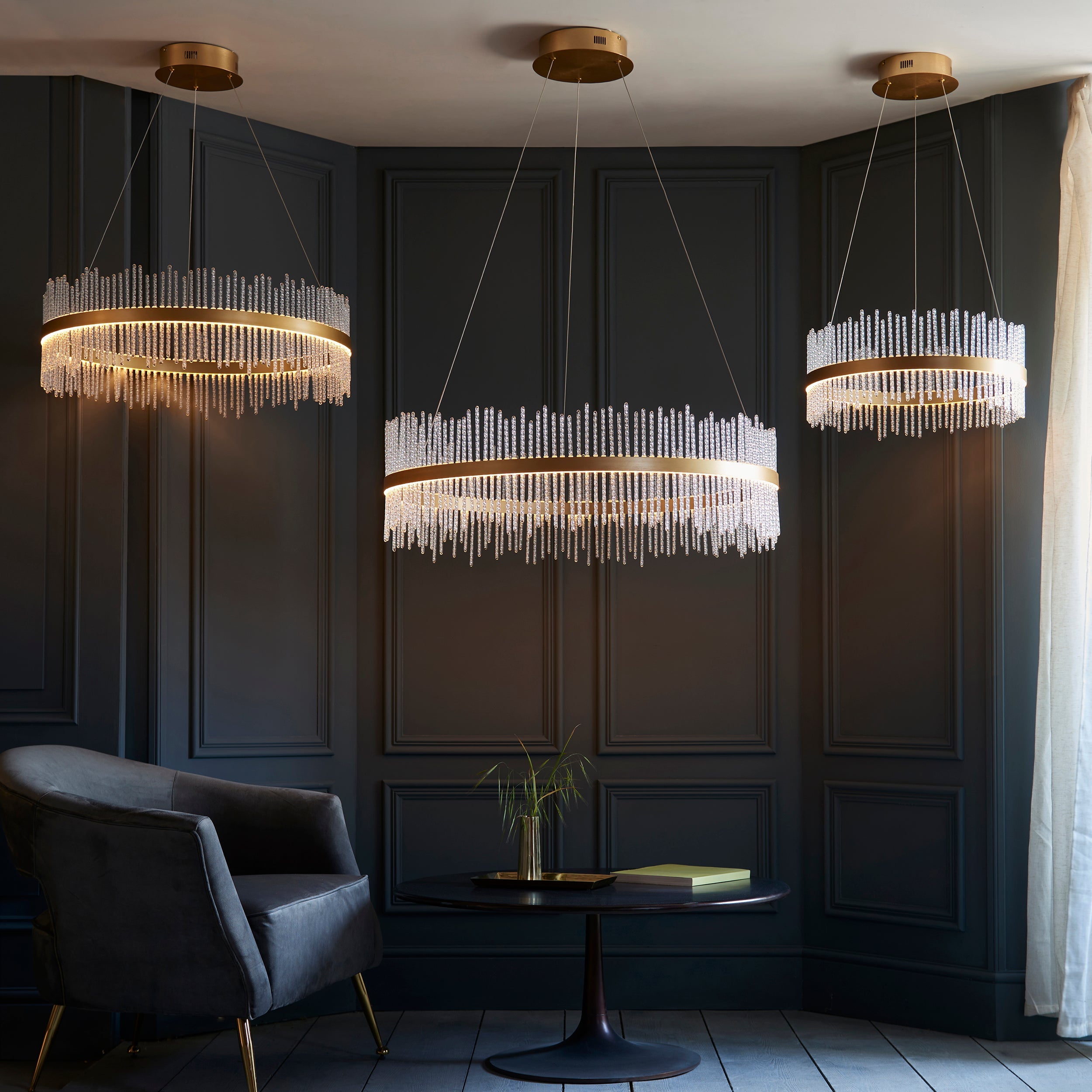Carmen Glass Rod Ceiling Light - Brushed Gold / Chrome Various Sizes