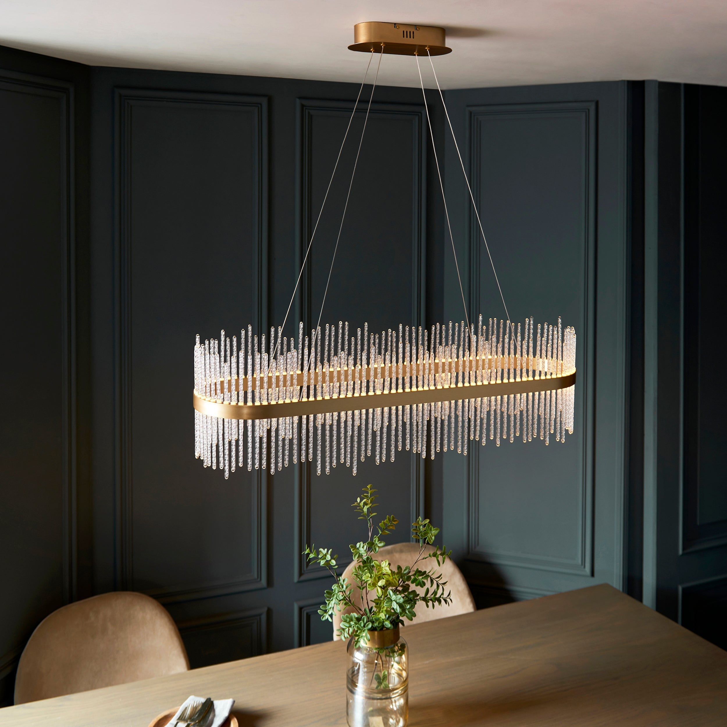 Carmen Glass Rod Kitchen Island Light - Brushed Gold / Chrome Various Sizes