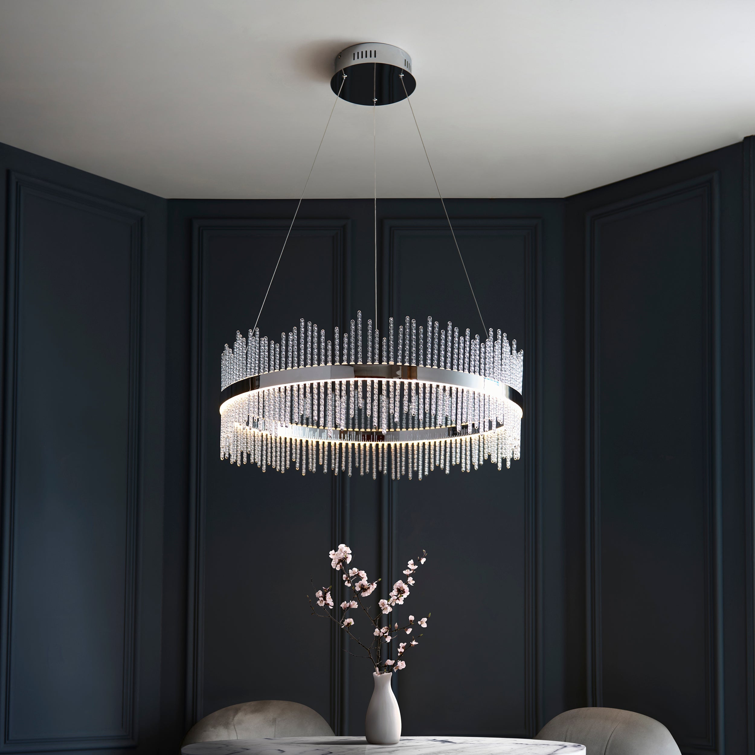 Carmen Glass Rod Ceiling Light - Brushed Gold / Chrome Various Sizes