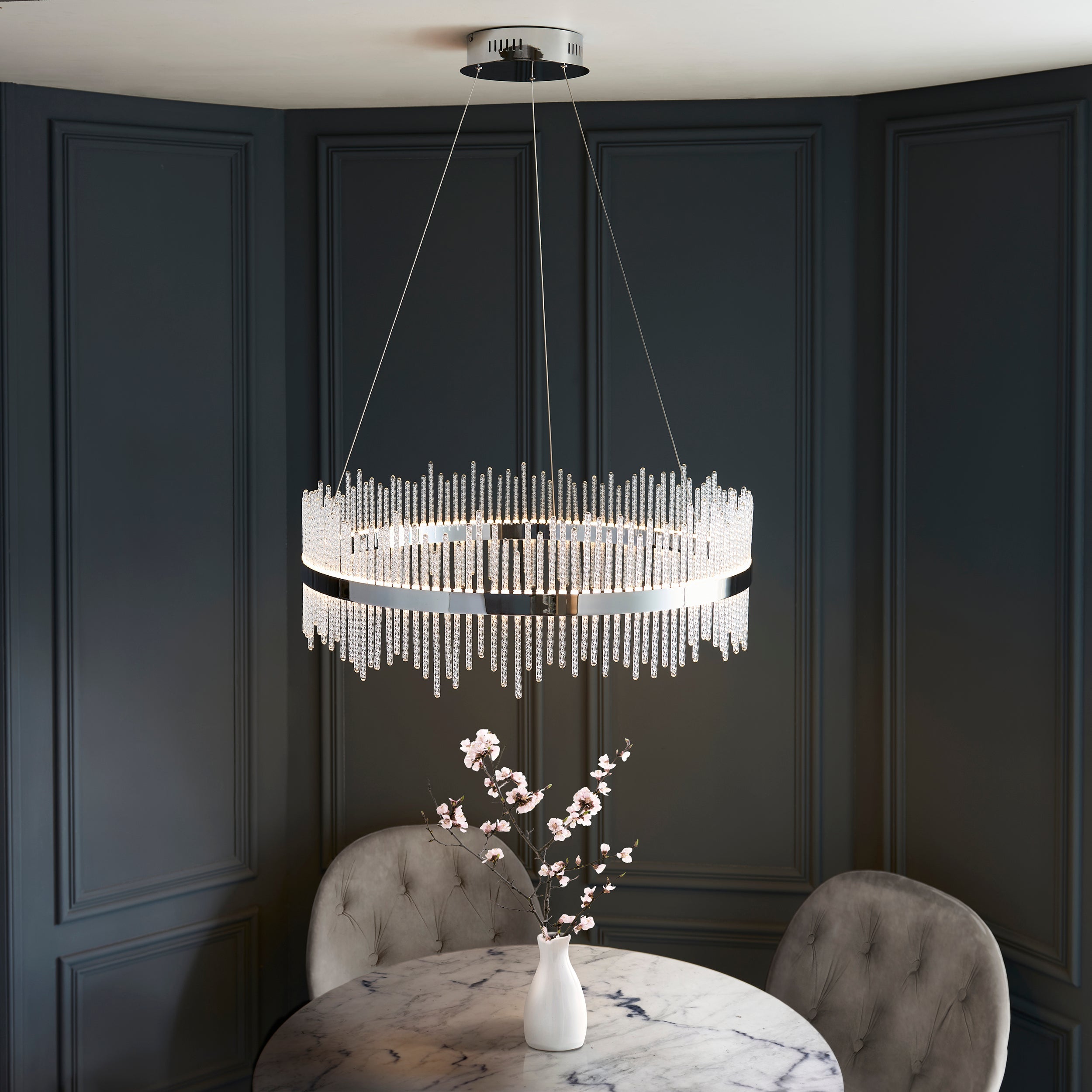 Carmen Glass Rod Ceiling Light - Brushed Gold / Chrome Various Sizes