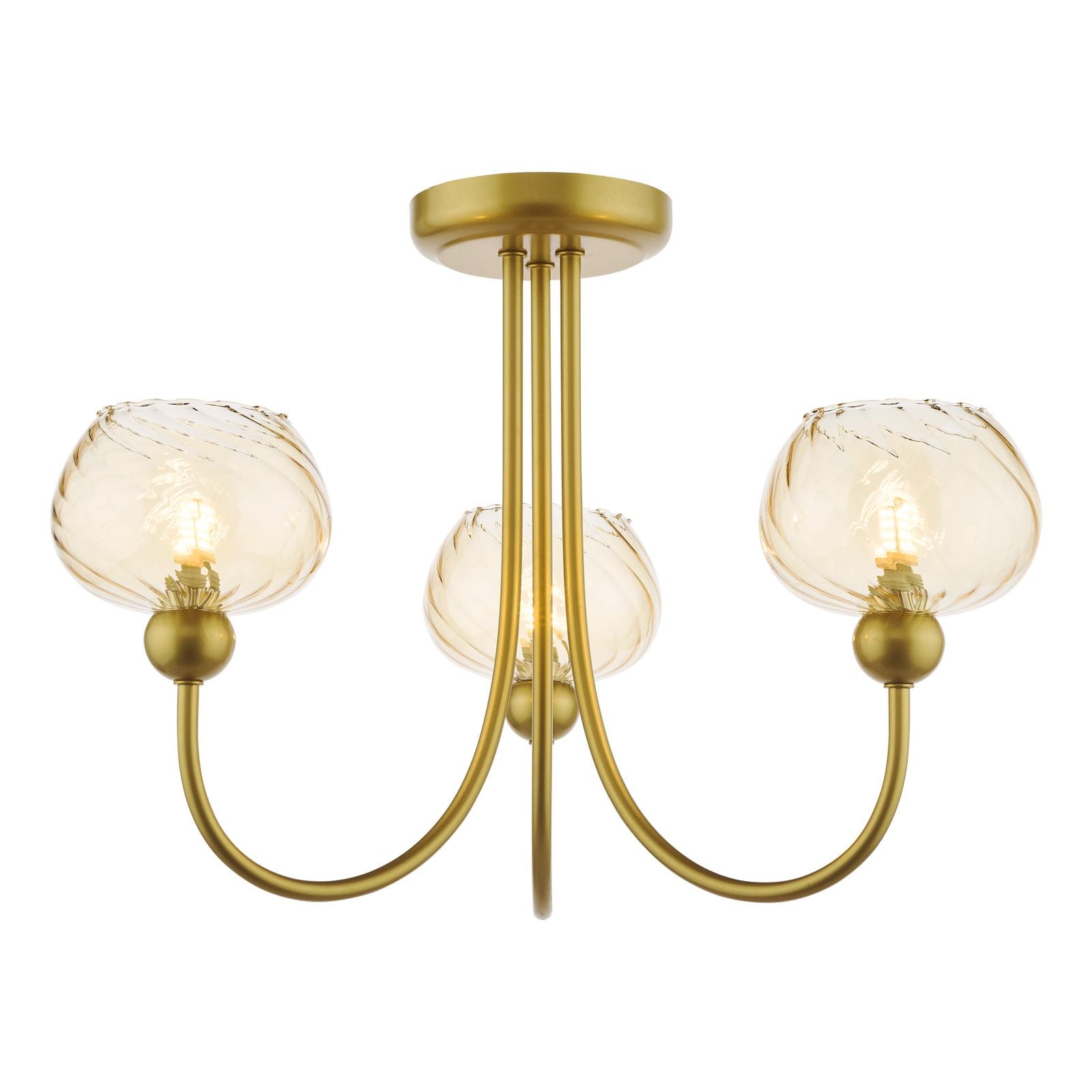 Cognac  3Lt/ 5Lt Semi-Flush Ceiling Light- Satin Gold and Champagne Ribbed Glass Finish