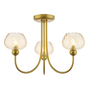Cognac  3Lt/ 5Lt Semi-Flush Ceiling Light- Satin Gold and Champagne Ribbed Glass Finish