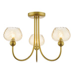 Cognac  3Lt/ 5Lt Semi-Flush Ceiling Light- Satin Gold and Champagne Ribbed Glass Finish