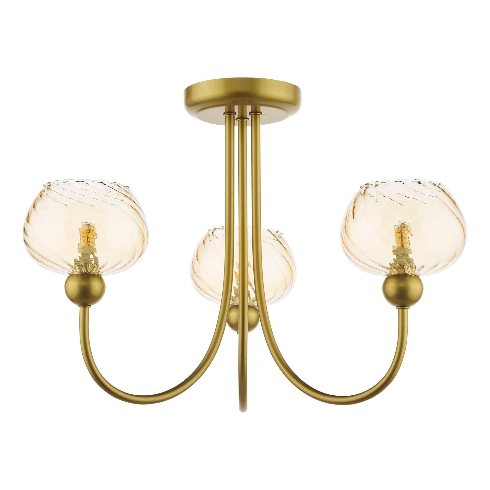 Cognac  3Lt/ 5Lt Semi-Flush Ceiling Light- Satin Gold and Champagne Ribbed Glass Finish