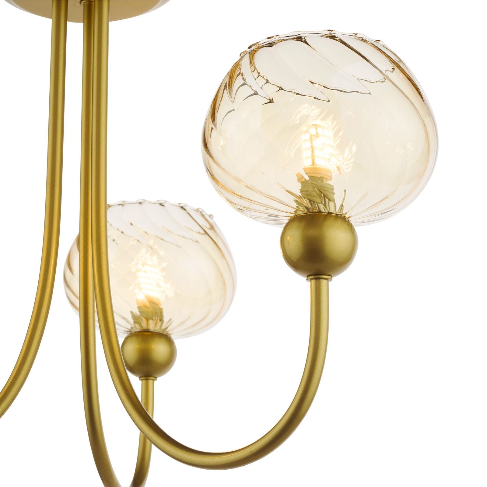 Cognac  3Lt/ 5Lt Semi-Flush Ceiling Light- Satin Gold and Champagne Ribbed Glass Finish