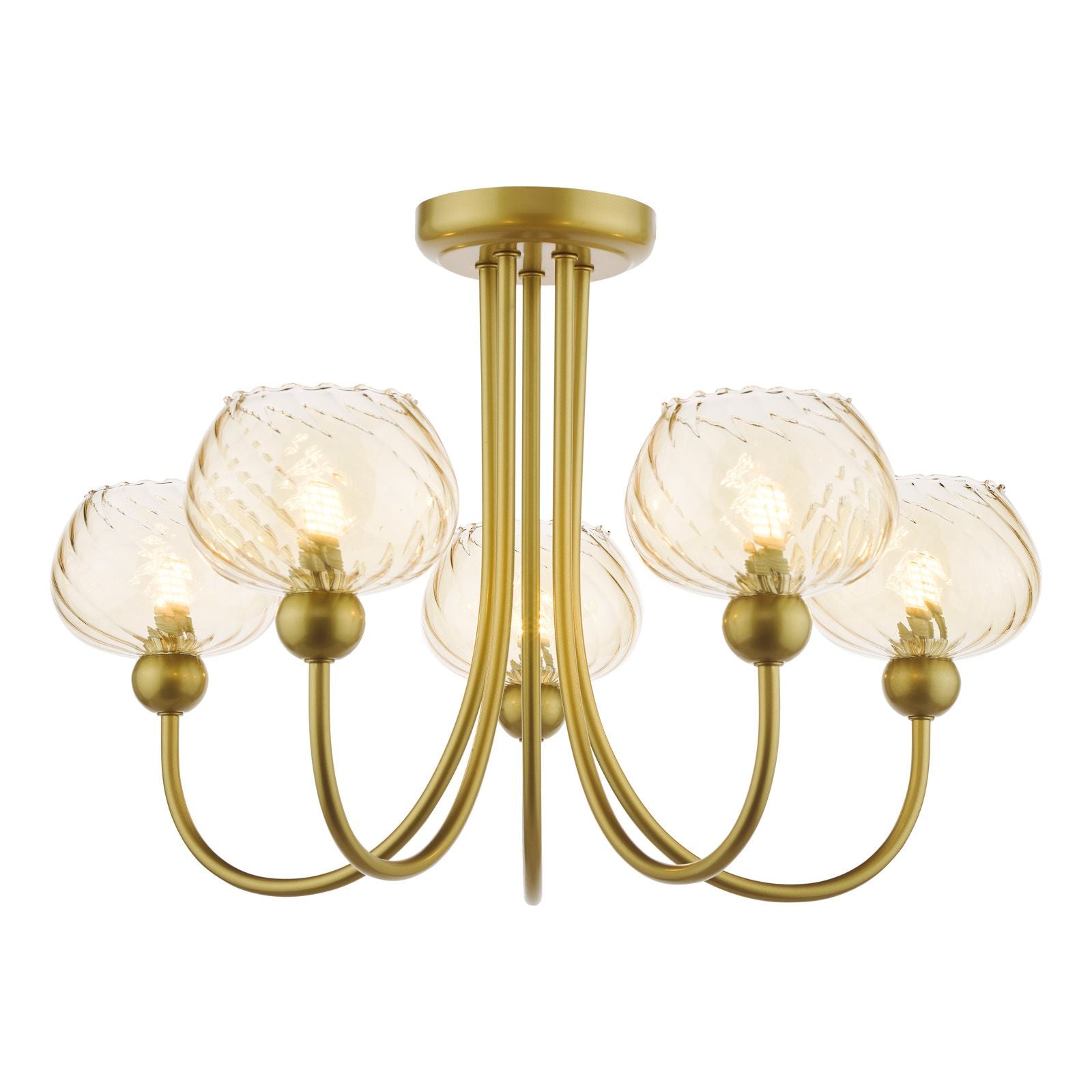 Cognac  3Lt/ 5Lt Semi-Flush Ceiling Light- Satin Gold and Champagne Ribbed Glass Finish