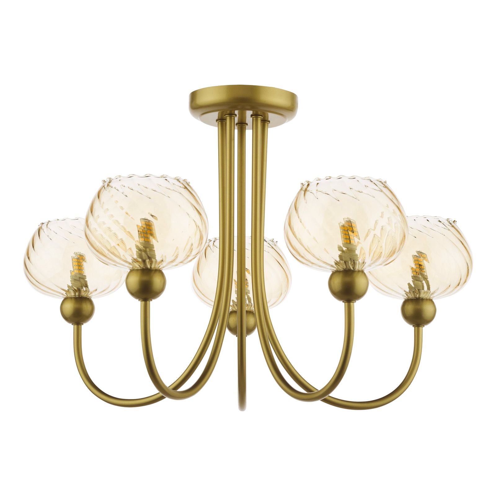 Cognac  3Lt/ 5Lt Semi-Flush Ceiling Light- Satin Gold and Champagne Ribbed Glass Finish